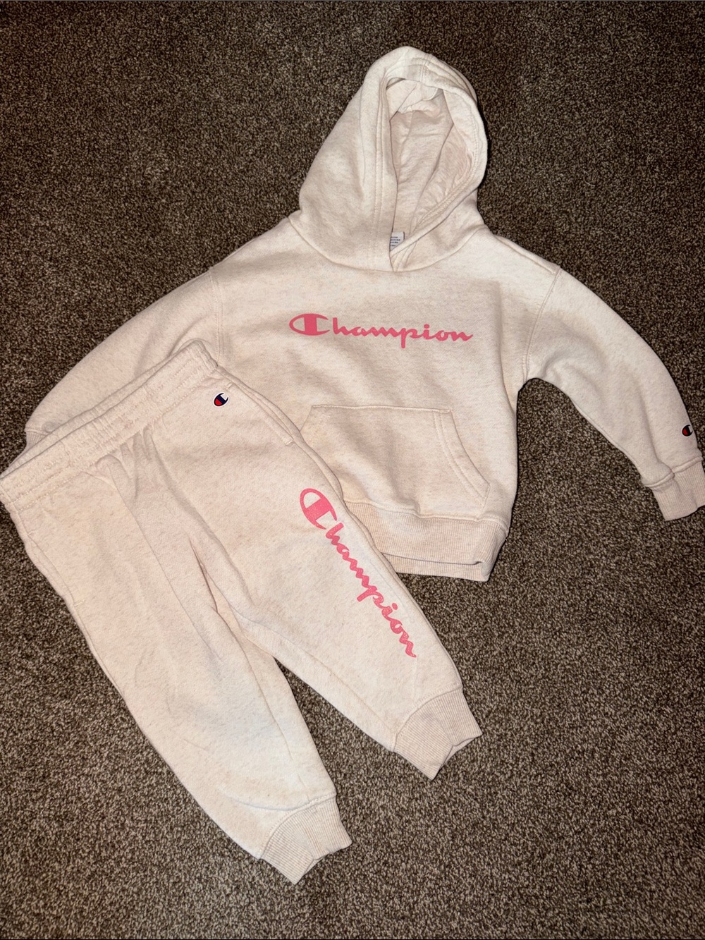Champion 2T Cream Sweatshirt & Joggers with Pink Logo